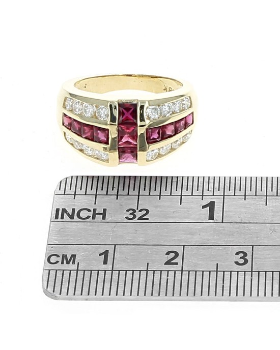 3 Row Alternating Ruby and Diamond Ring